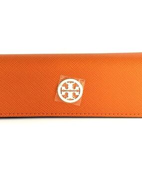 Tory Burch Orange Saffiano Continental Glasses Case with Logo Emblem